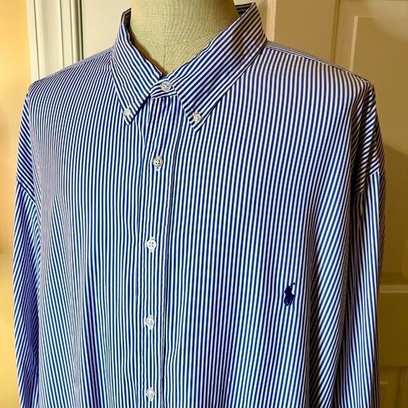 Lot of 2 Men's Ralph Lauren Blue & Stripe Performance Button Down Shirts Sz 4XLT - Picture 3 of 5